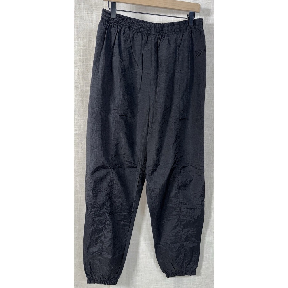 Reebok Vintage 90s Adult XL M Black Nylon Track Pants Windbreaker Ankle Zip Y2K‎